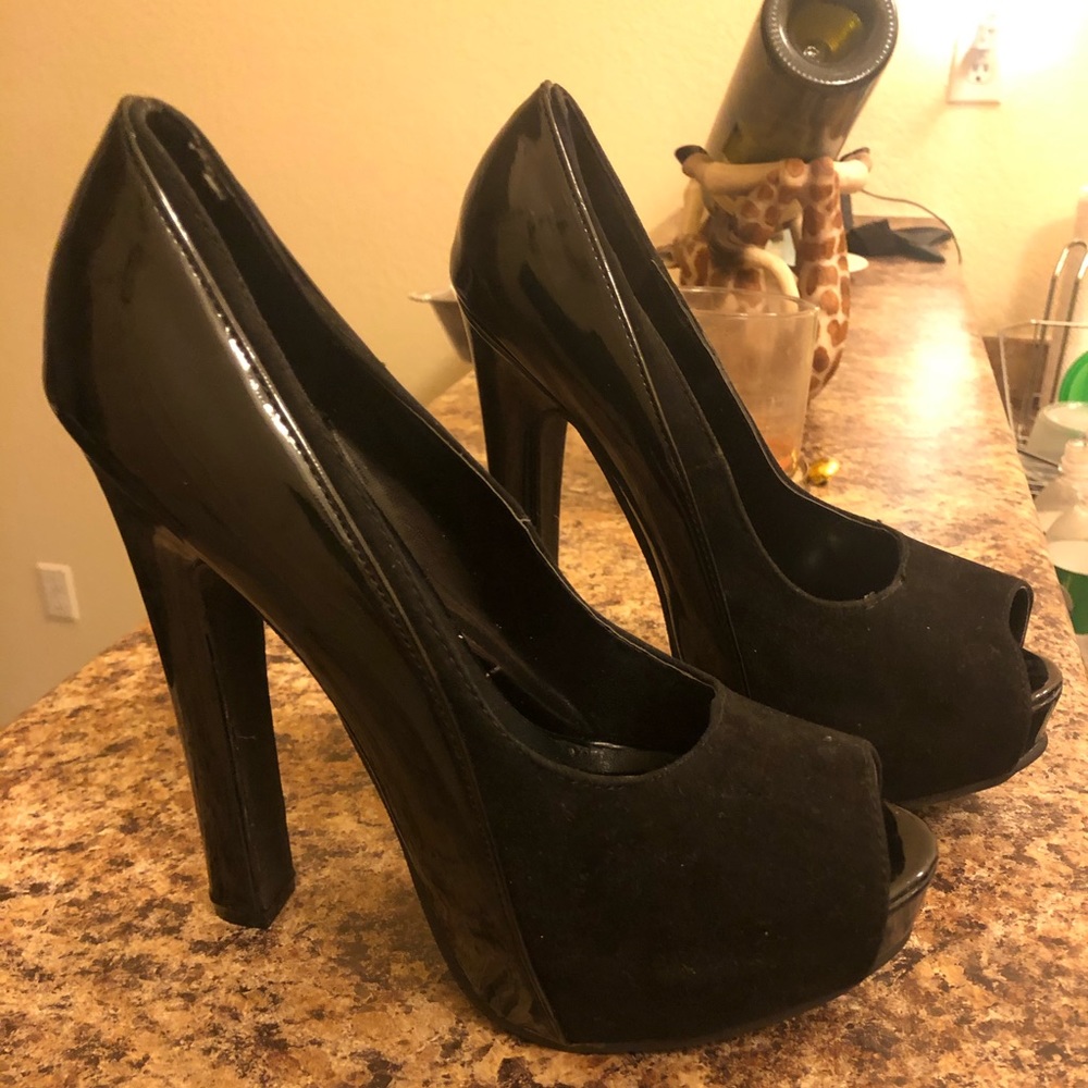 Black suede/patent leather heels